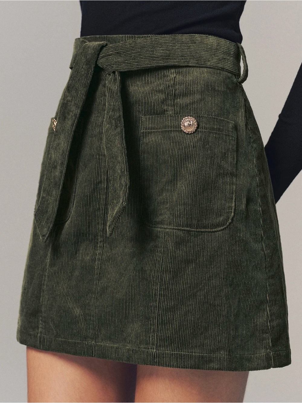 Commense Olive Green Corduroy Mini Skirt -Includes Belt